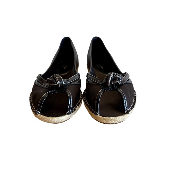 Cole Haan G Series Sabella Black Satin Peep Toe Espadrille Flats Size 11 w/ Box - Picture 5 of 15